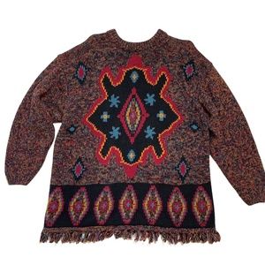 Vintage 90s Cynthia Women's Ramie Cotton Tribal Native Fringe Sweater Size 2X